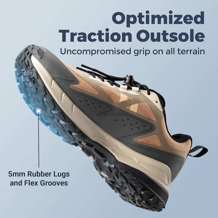 Черевики для трекінгу FitVille з широкою колодкою для чоловіків, Slip-On, Outdoor, з захистом стопи, дихаючі, для трейлу, з гнучкою застібкою, розмір 40-50, 44 EU, широка колодка, сірий колір