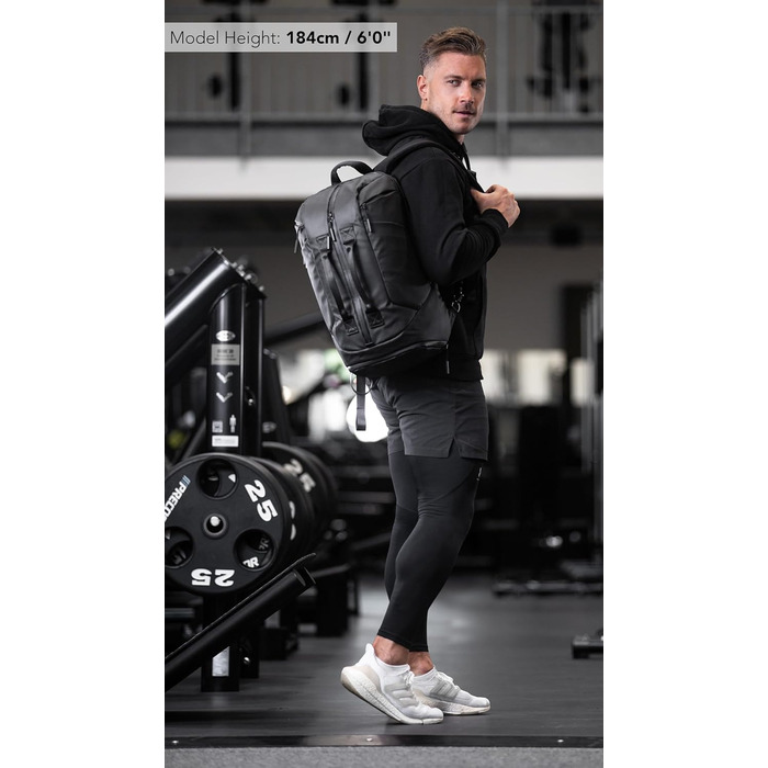Спортивна сумка-рюкзак Fitgriff 25 л з відділенням для взуття та ноутбука, чорна, для чоловіків і жінок, для тренувань, фітнесу та подорожей