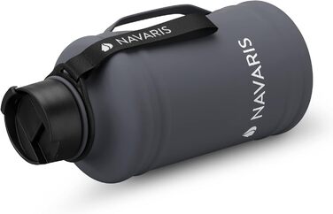 Navaris Фітнес-пляшка для води 2,2 л з ручкою, спортивна пляшка з нержавіючої сталі, темно-сіра, XXL фляга для тренувань та спорту