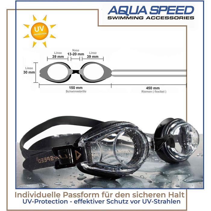 Окуляри для плавання Aqua Speed Lumina з діоптріями для дорослих (чорні, прозорі лінзи, короткозорість, індивідуальний підбір лівої та правої лінзи)