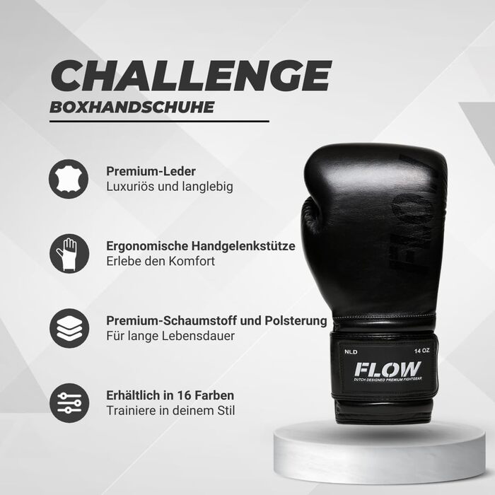 Боксерські рукавички Flow Challenge з натуральної шкіри для спарингу та тренувань, Муай Тай, кікбоксинг, ММА, бойові мистецтва, чоловічі та жіночі, чорні, 12 oz