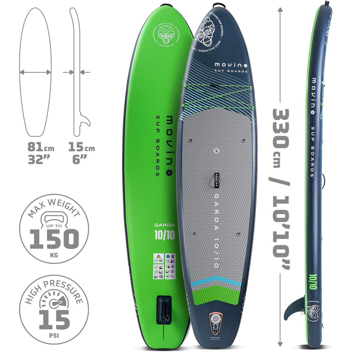 Надувний SUP Movino Garda Allround 10'10' - комплект для станд ап паддлінгу, 330 см, блакитно-зелений