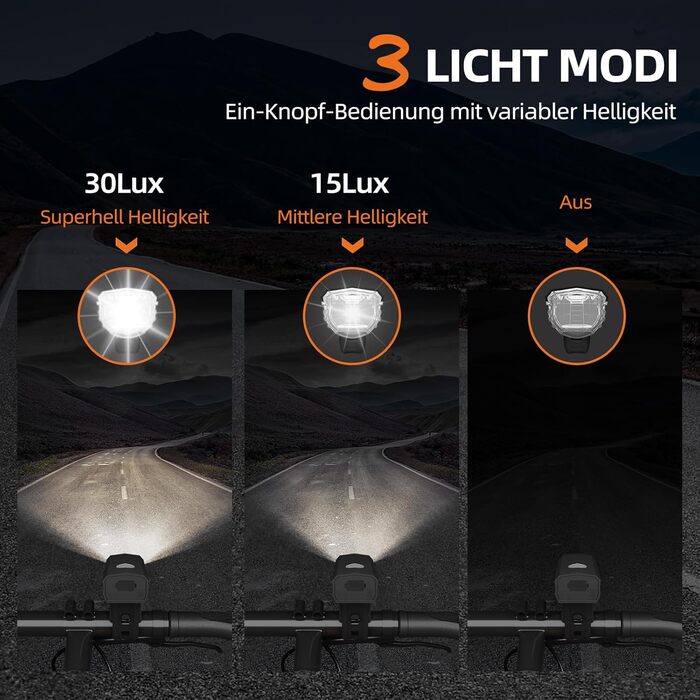 Набір переднього та заднього велоліхтаря LED USB, StVZO, IPX6, чорний+червоний