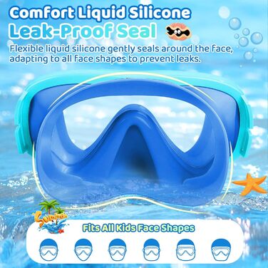 Дитячі маски для снорклінгу Vvinca з тканинним ремінцем, маски для плавання для дітей 3-14 років, хлопчиків та дівчаток, маска для дайвінгу 180° панорамний анти-затоплення (2-блакитний+зелений)