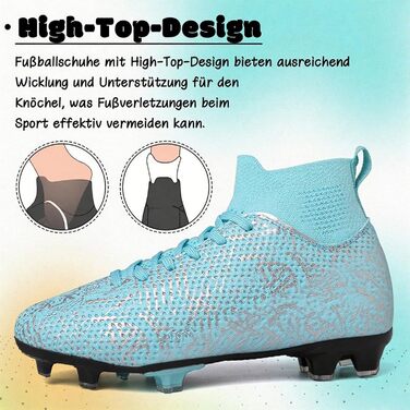 Дитячі футбольні бутси для хлопчиків та дівчаток AG, біло-блакитні (36 EU, блакитний, зелений)