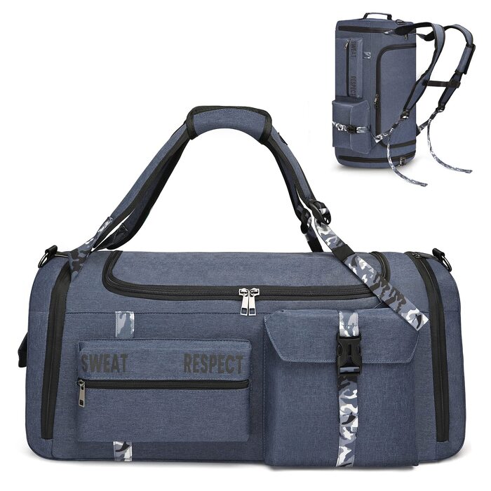 Спортивна сумка-мешок для чоловіків 3-в-1 з відділенням для взуття та вологих речей, синя (22.4 x 10.6 x 11 дюймів)