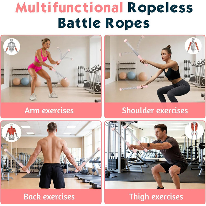 Битва-мотузка TOGETDREAM без мотузки, регульована, для тренування всього тіла, спалювання жиру, кардіо та силових тренувань, рожева