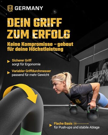 Гантель-гиря HQ Germany® з порошковим покриттям [2-32кг/Набори] - Набір чавунних гирь з точністю ±2% - Кульова гиря, Набір гирь, Преміум гирі з порошковим покриттям 24кг