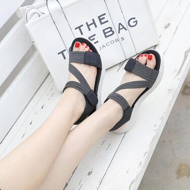 Жіночі сандалії літні Wandersandalen Freizeit Plateau - спортивні сандалії для відпочинку та прогулянок, чорного кольору, розмір 35-42 EU