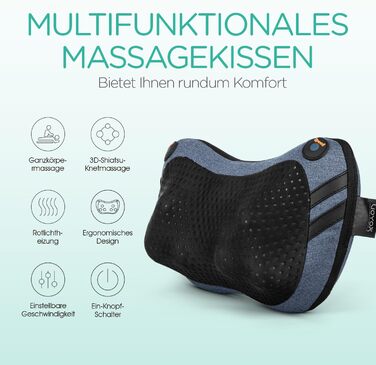 VOYOR HEALTH Масажна подушка з функцією підігріву, шиацу масажер з 3D масажними головками для шиї, спини та ніг, електричний прилад для зняття м'язового болю, подарунок для чоловіків і жінок, модель YZ200, блідо-блакитний