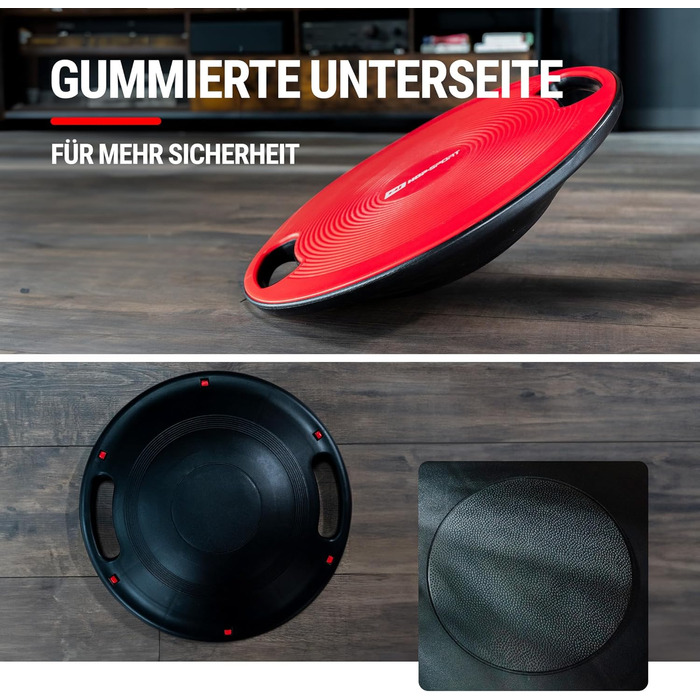 Hop-Sport Баланс Борд (Wackelbrett) - тренажер для рівноваги, пластик, 150 кг, з ручками, 40 см, червоний