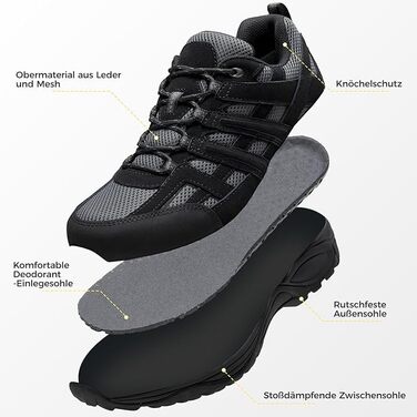 Черевики для хайкінгу чоловічі - дихаючі трекінгові кросівки для походів та хайкінгу, неслизькі та легкі outdoor кросівки, чорні, 43 EU
