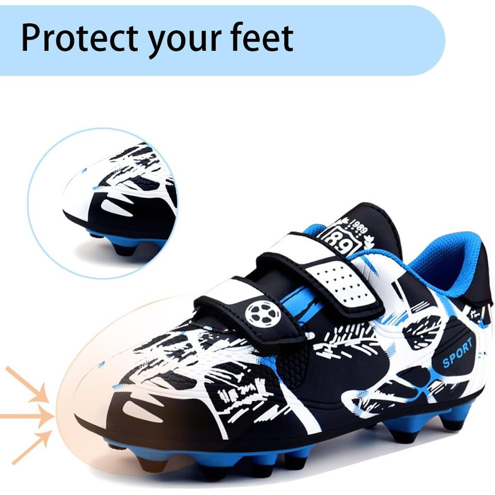 Дитячі футбольні бутси для хлопчиків та дівчаток, Outdoor, тренувальні, для штучного газону, з шипами, унісекс, розмір 28-37 EU, 36 EU, білі, сині