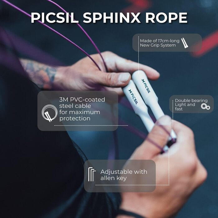Скакалка Picsil Sphinx Speed для кроссфіту, фітнесу та боксу, професійна, легка, з подвійним підшипником, зносостійка, високоякісні матеріали