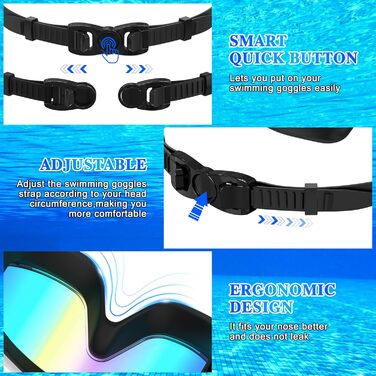 Маска для плавання та дайвінгу Schwimmbrie Unisex, великий об'єм, HD, антизапіт, UV-захист, чорна (L, MC6500)
