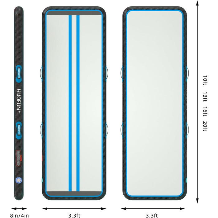 Надувний гімнастичний мат для тренувань 6м (YZ-Black+Blue) - килимок для йоги, акробатики, таеквондо