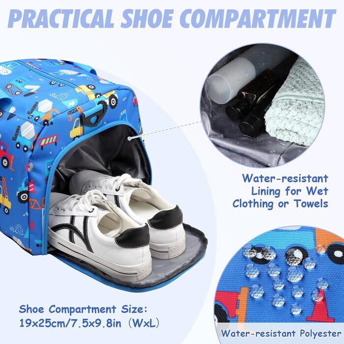 Спортивна сумка для дітей, дорожня сумка, мішок-сумка, спортивна сумка для плавання, для хлопчиків та дівчаток, водовідштовхувальна, сумка-мішок для перевезення ручною поклажею, сумка-мішок для подорожей на вихідні з відділенням для взуття, блакитна