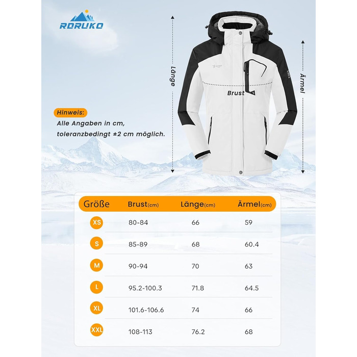 Зимова куртка Rdruko для сноуборду та гірськолижного спорту: тепла, водонепроникна, з капюшоном, Softshell, чорно-біла, XXL