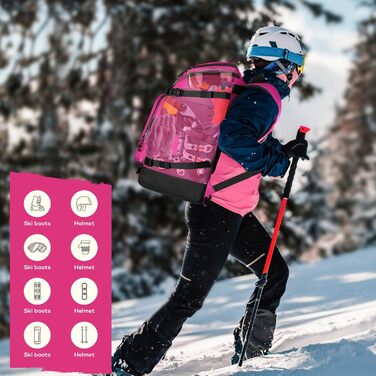 Чохол для лижних черевиків Maelstrom 55 л, великий туристичний рюкзак для чоловіків та жінок, водонепроникний мішок для сноубордичних черевиків та аксесуарів (Рожевий)