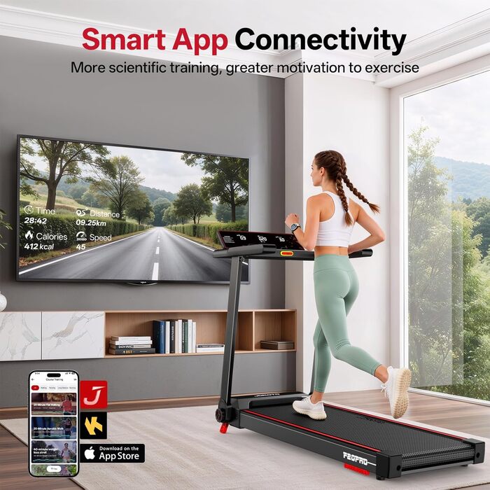 Біговий тренажер JOROTO з нахилом 10%, складаний, до 12 км/год, LED-дисплей, Bluetooth, 2.75 HP, для дому та офісу, до 130 кг