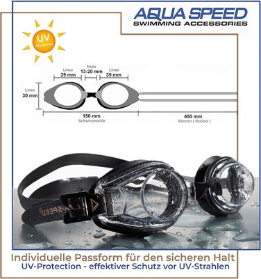 Окуляри для плавання Aqua Speed Lumina з діоптріями для дорослих (чорні, прозорі лінзи, короткозорість, індивідуальний підбір лівої та правої лінзи)
