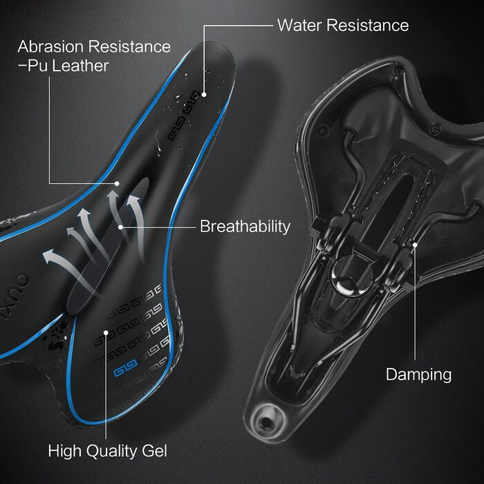 Велосипедне сідло OUXI з гелевою вставкою: комфортне, ергономічне, для чоловіків та жінок, MTB, шосе, гірський велосипед, фітнес-тренажер, міський велосипед, електровелосипед, блакитне