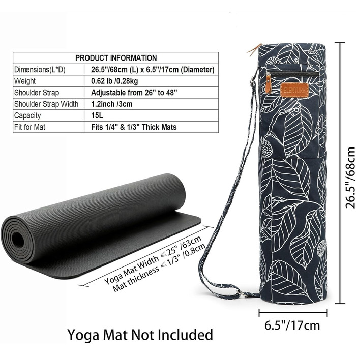 Сумка для йога-килимка Yogamatten-Tasche, синя з квітковим малюнком, унісекс, з плечовим ременем та кишенями