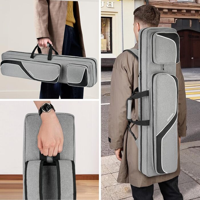 Чохол для більярдних київ на 4 основи та 5 жозлів, сумка для більярдних київ сірого кольору, 14 кишень, з регульованим плечовим ременем (L)