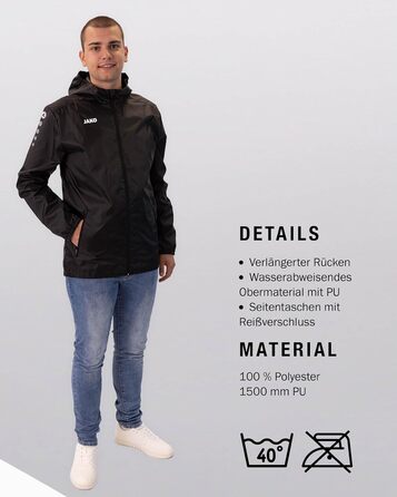 Чоловіча водонепроникна куртка JAKO Regenjacke, колір чорний, розмір L