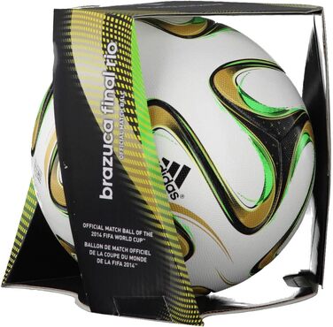 Футбольний м'яч adidas Brazuca Finale Rio 2014, білий/чорний/золотий/зелений, розмір 5