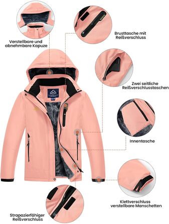 Жіноча зимова куртка Ysento: водонепроникна, тепла, на флісовій підкладці, для сноуборду та активного відпочинку, рожевого кольору, розмір L