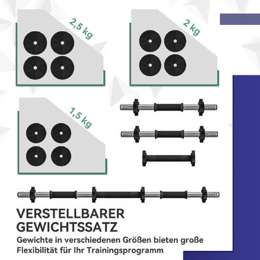 Комплект гантелей 2-в-1, довгі та короткі, 25 кг, з неслизьким покриттям, захищає підлогу, чорний/зелений