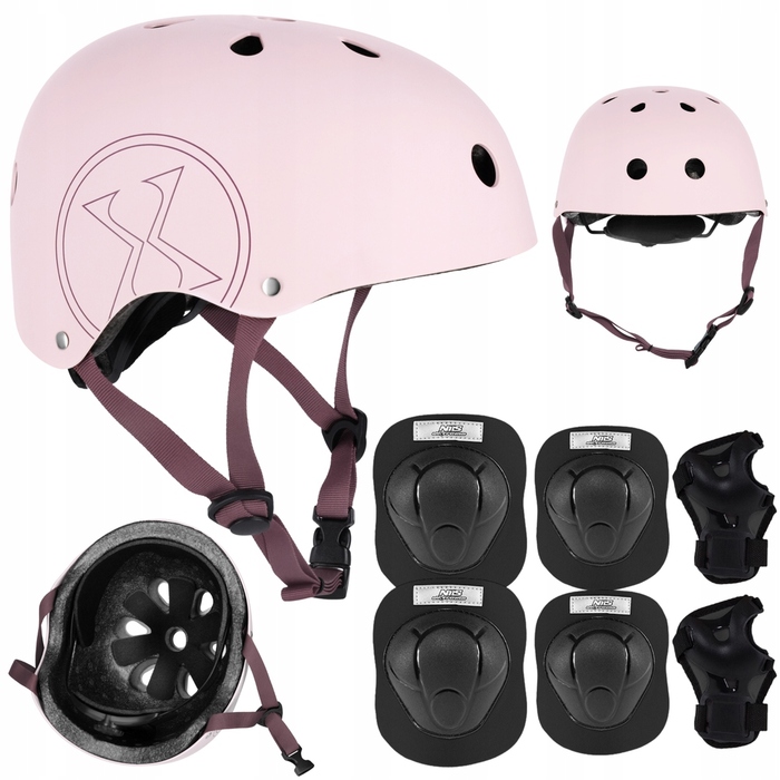 Дитячий велосипедний шолом з регулюванням + комплект захисту для скейту, розмір M