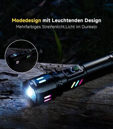 LED ліхтар Esgofo перезарядна, 1000000 люменів, дальність 1000 м, регульований фокус, 15 годин роботи, USB-C, для кемпінгу та безпеки