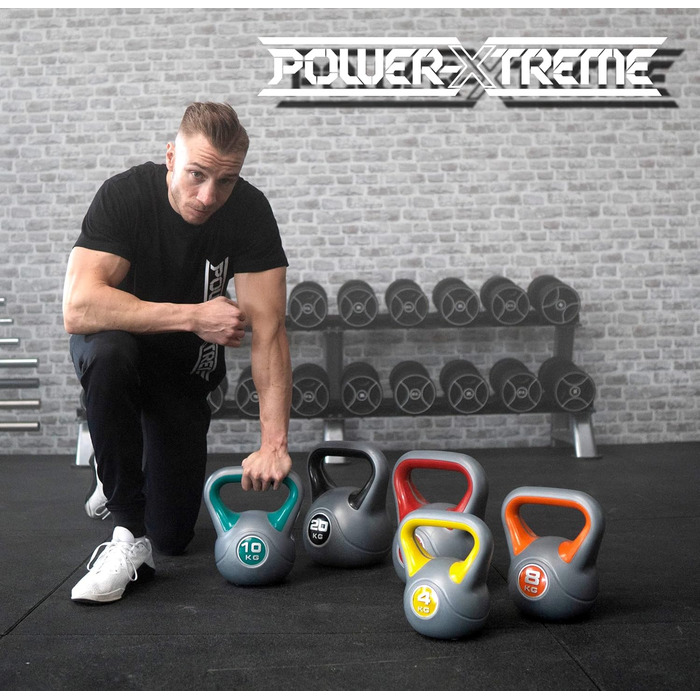 Гиря POWER-XTREME з піщано-бетонним наповнювачем у пластиковій оболонці, різні ваги 2–20 кг