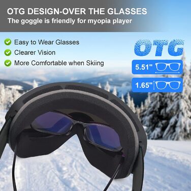 EXP VISION Сноубордичні та лижні окуляри для чоловіків і жінок, UV400, антифог, зимові окуляри поверх окулярів із сферичною змінною лінзою