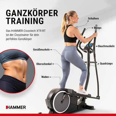 Еліптичний тренажер HAMMER Crosstech XTR BT з Glute Shaper та світлоіндикатором навантаження, 21 програма