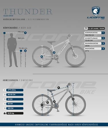 Гірський велосипед Licorne Bike Thunder Premium для дорослих та дітей, 27.5 дюймів, дискові гальма, чорний