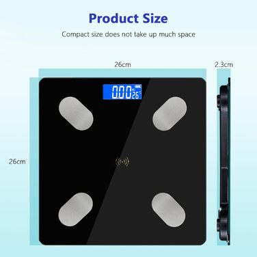 Вага тіла Diboniur з аналізом складу тіла, з додатком, для вимірювання жиру, м'язової маси, ІМТ та інших показників (чорна)