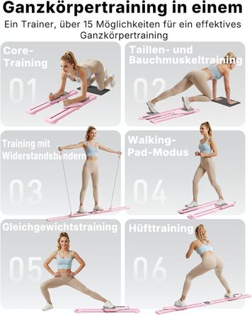 Реформатор для пілатесу MERACH – багатофункціональний тренажер для дому з еластичними стрічками, наколінниками, 120 кг, рожевий