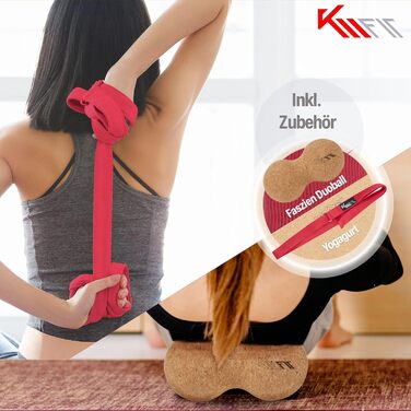 Йога-мат KM-Fit TPE з ременем, рельєфний, нековзкий, для фітнесу, пілатесу та гімнастики, з сумкою, ременем і масажним м'ячем
