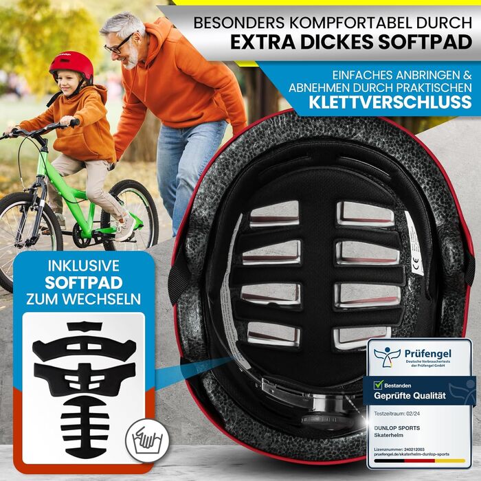 Велошолом DUNLOP SPORTS для дітей, підлітків і дорослих, легкий та міцний міський універсальний шолом, 14 вентиляційних отворів, швидке регулювання, автоматичне підлаштування розміру, тест «Дуже добре»