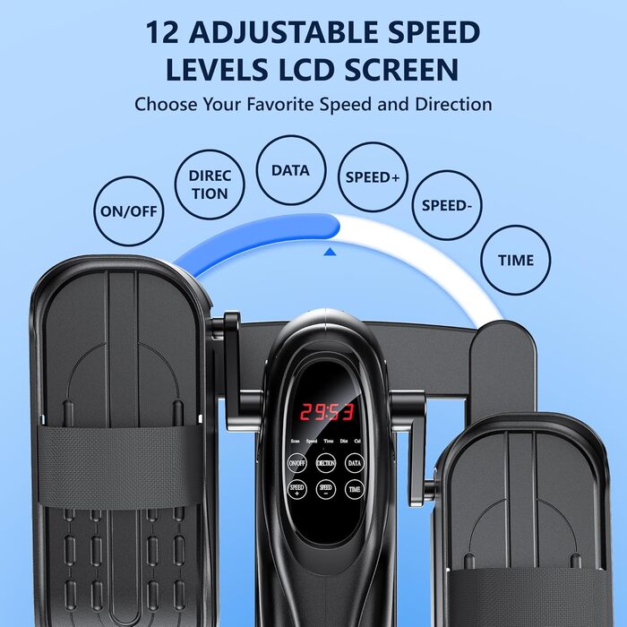 MOMODA Міні електричний тренажер для дому, компактний еліптичний тренажер під стіл, дисплей, 12 швидкостей, тихий та портативний, для дорослих та людей похилого віку