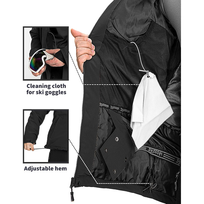 Чоловіча лижна куртка 33000ft: водонепроникна, вітрозахисна, тепла, функціональна, для сноуборду та лиж, чорного кольору