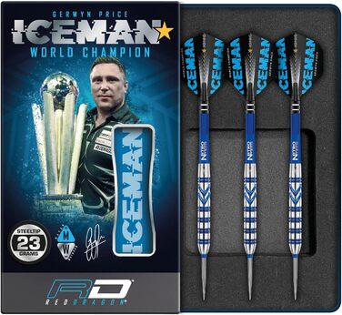 Дротики для дартсу RED DRAGON Gerwyn Price Iceman Originals, вольфрамові, 23 г, з оперенням та стрижнями