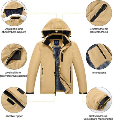 Чоловіча зимова куртка Ysento: водонепроникна, тепла, з флісовою підкладкою, софтшелл, для активного відпочинку, катання на лижах та сноуборді, з капюшоном, колір хакі, розмір L