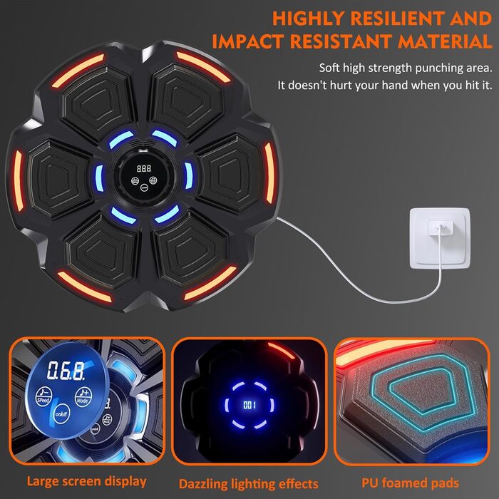 Музичний бокс-машина Snawowo для дорослих з LED підсвічуванням, Bluetooth, 9 режимами швидкості, режимом підрахунку та боксерськими рукавичками