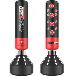 Вільностоячий боксерський мішок MAXSTRENGTH 1,7 м, міцний, для MMA, UFC, тренувань з бойових мистецтв, Strike 360, чорний/червоний