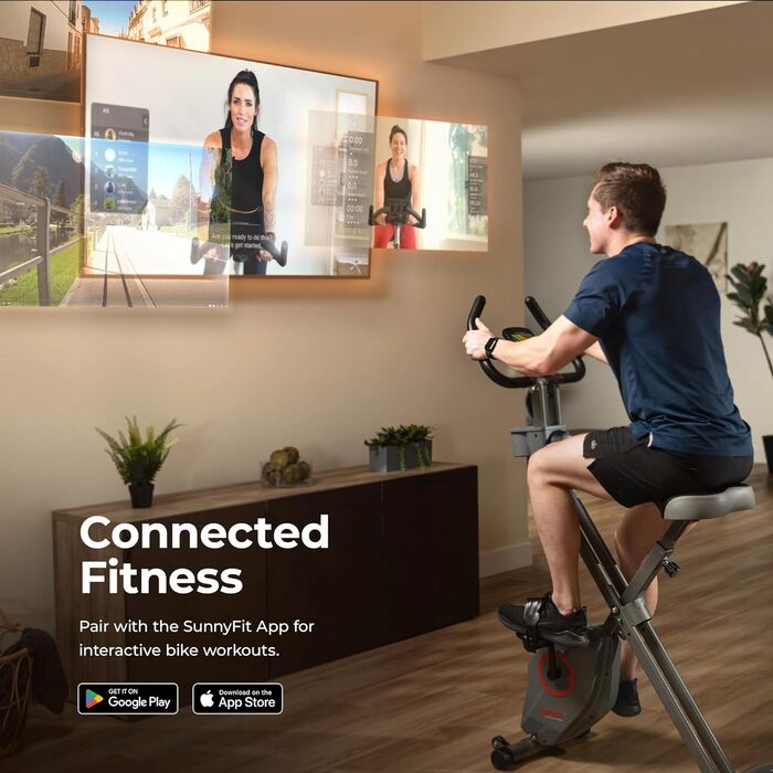 Складаний магнітний велотренажер Sunny Health & Fitness X-Bike Pro з цифровим монітором, пульсометром, магнітним опором, ергономічною підтримкою, сумісний із додатком SunnyFit