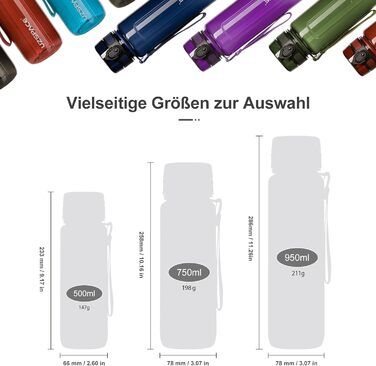 Водяна пляшка UZSPACE 750 мл: Tritan, без BPA, для дітей, велосипед, фітнес, Outdoor (чорний)